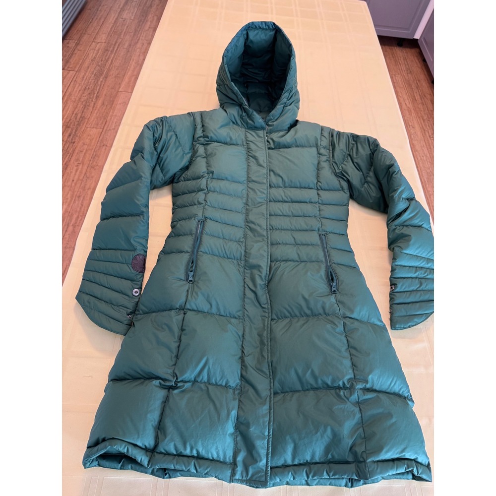 I. Spiewak & Sons Womens Long Puffer Coat Teal Green Hooded Quilted Parka Small